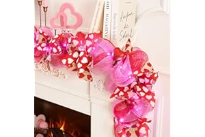 Waipfaru 6 FT Valentines Day Garland with Lights, Valentines Day Decorations, Lighted Valentine's Day Garland for Mantle Pink and Red Artificial Garlands Fireplace Home Table Centerpiece Indoor Decor