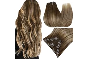 Easyouth Clip in Hair Extensions Real Human Hair Clip in Extensions Balayage Brown To Caramel Blonde Mix Brown Hair Extensions Real Human Hair Clip ins Double Weft 14Inch 7Pcs 70g