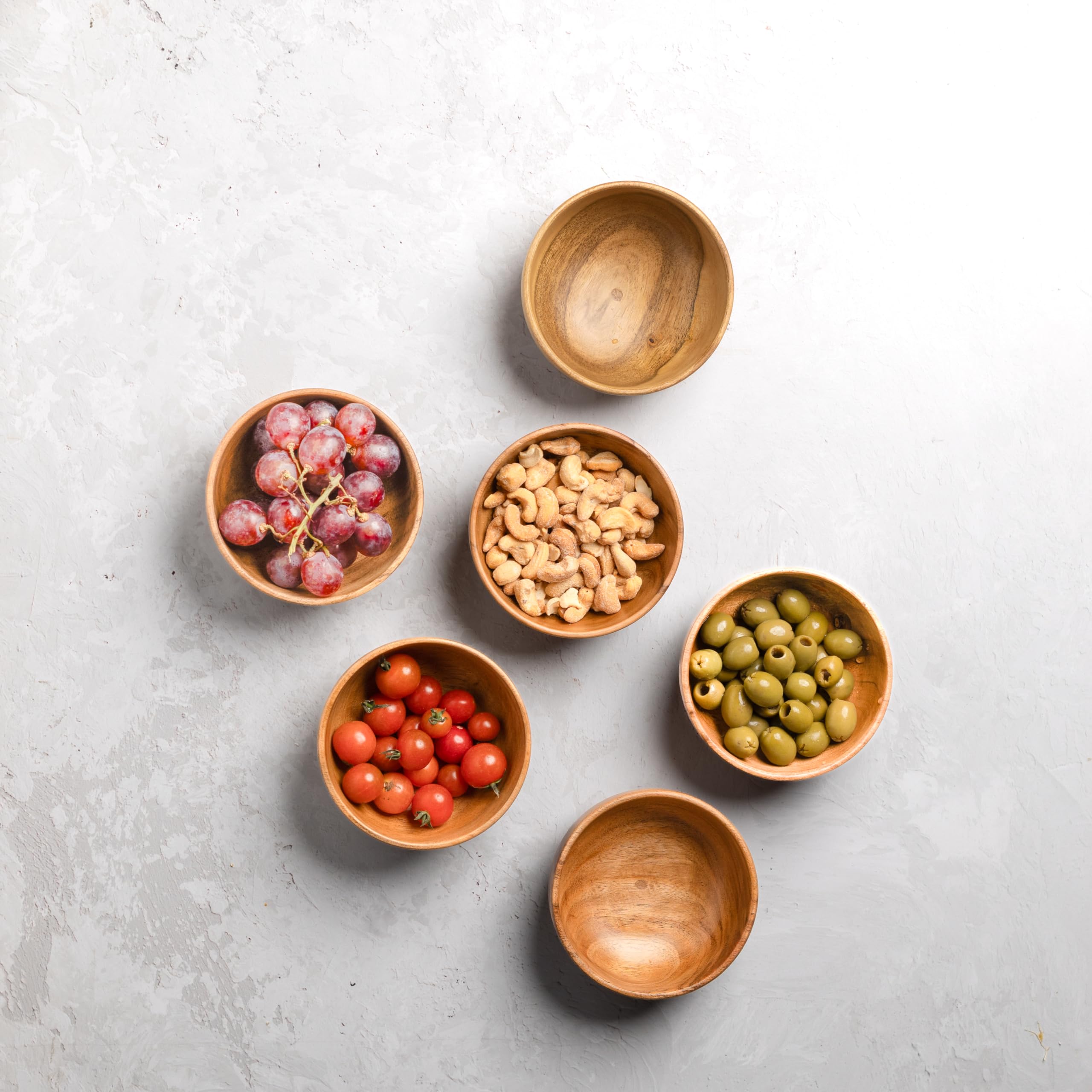 LAVAUX DESIGNS Set of 6 small acacia wood dessert bowls 4.2 * 2 inches | 8 oz capacity | Charcuterie accessories | use for dipping, condiments, nuts, ice cream, snacks, sauce, dips - Image 6