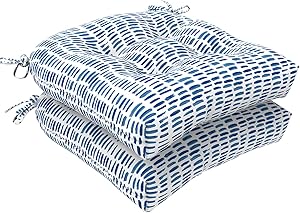 LVTXIII Outdoor Seat Cushions All Weather Tufted Chair Cushions, Patio Furniture Decorative Cushions (Round Back, 19”x19”x5”, Blue Pebble, 2 Pack)