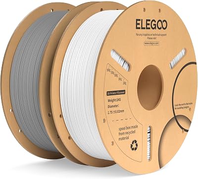 ELEGOO PLA Plus Filament 1.75mm White Grey 2KG 2 Pack 1kg Each