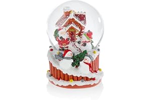 Celebright Christmas Musical Snow Globe - Plays 8 Songs Including Jingle Bells & Lights Up with Changing LED Colours - Large 14cm (Gingerbread House)