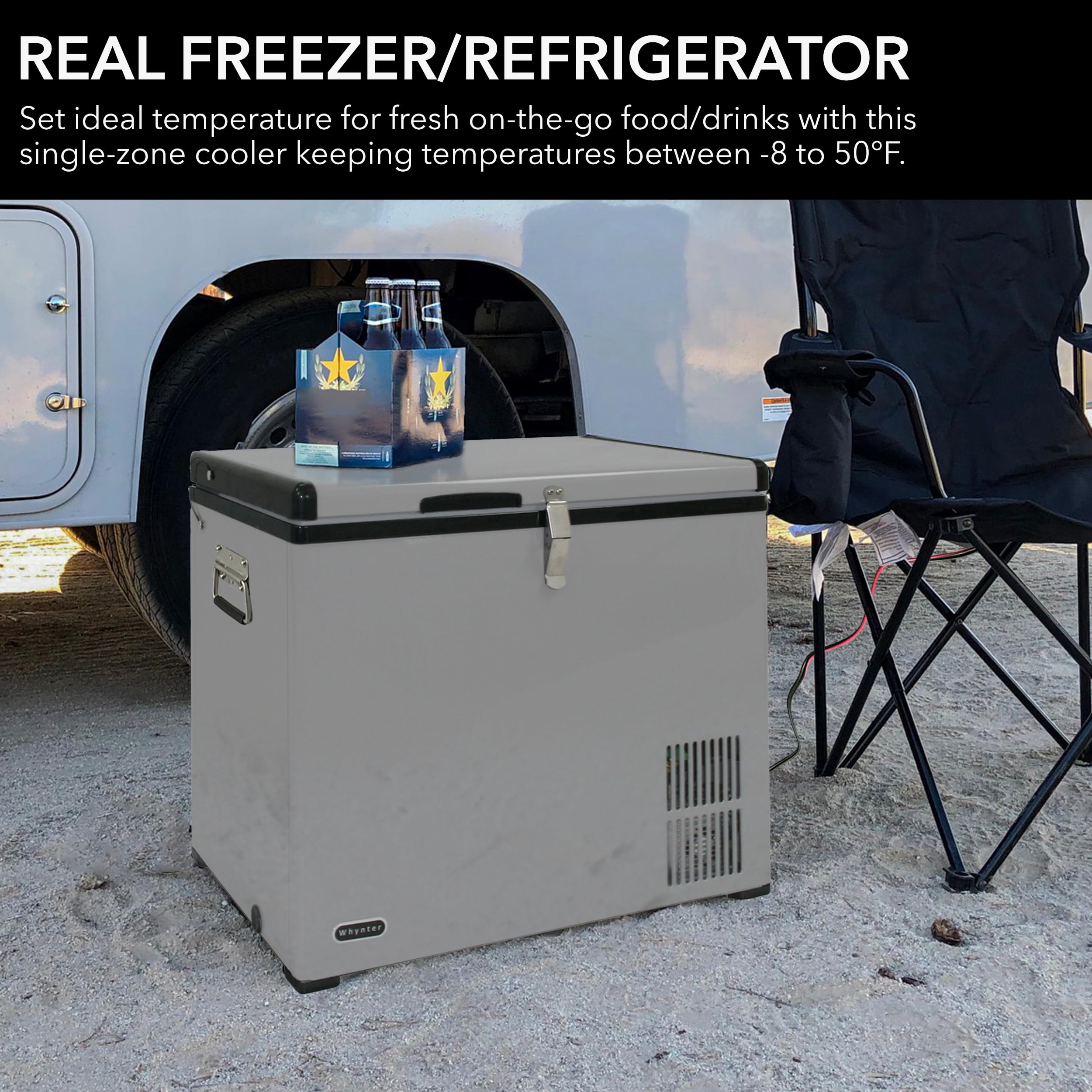 Whynter Qt FM-45G Portable Refrigerator and Deep, AC 110V/ DC 12V, Real Chest Freezer for Car, Home, Camping, and RV with-8°F to 50°F Temperature Range, 45 Quart Dual Zone, Gray