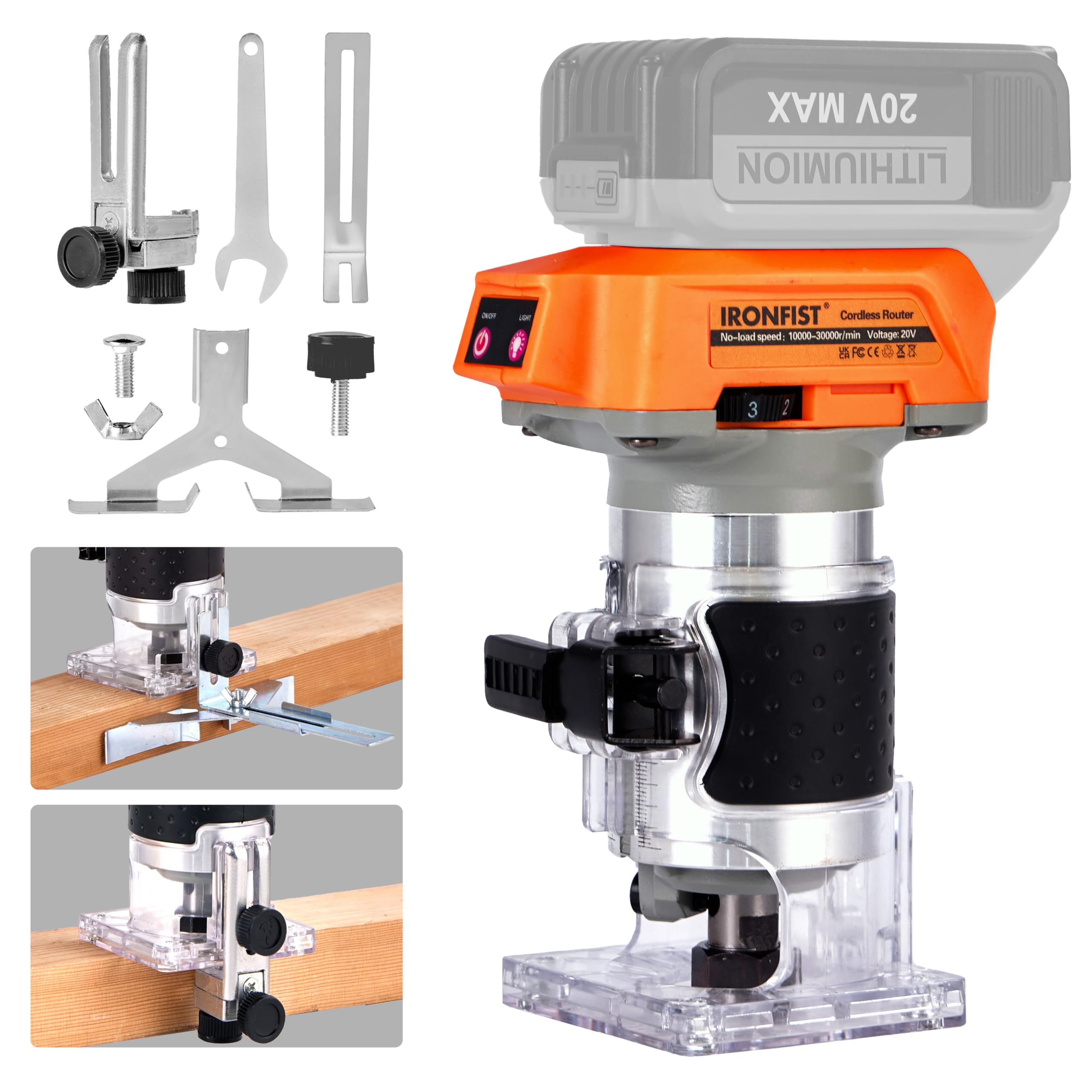 Photo 1 of IRONFIST Cordless Palm Router for DEWALT 20V MAX Battery, Wood Trimmer Woodworking Trimmer Brushless Motor 6 Speeds Adjustable 1/4" Collet Suitable for Home Repairing, DIY, Carving (NO Battery)
