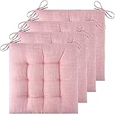 ELFJOY Chair Cushions for Dining Chairs Set of 4 Kitchen Seat Cushions Indoor Textured Seat Pad with Ties for Dining Office Living Room (18" x 18", Light Pink)