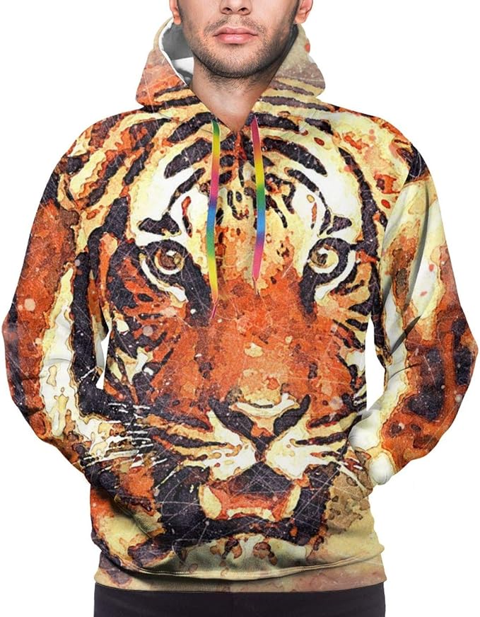 Tiger Men’s Hooded Sweatshirt Loose Casual Pullover at Amazon Men’s Clothing store