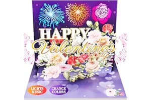 FITMITE Valentine's Day Card, Pop-up MUSIC & LIGHTS Valentine Card with Fireworks Flowers Gifts for Him Her Husband Wife Couple Kids