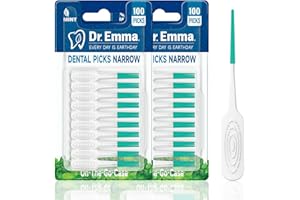 Dr. Emma Dental Picks Narrow Space Mint Soft Rubberized Tooth Picks Tight Floss Pick Easy to Use Brush Picks for Teeth Cleaning and Gum Health 100Ct/Pack, 2 Pack(200Ct)