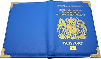 Real Leather British Passport Cover in Blue: Amazon.co.uk: Luggage