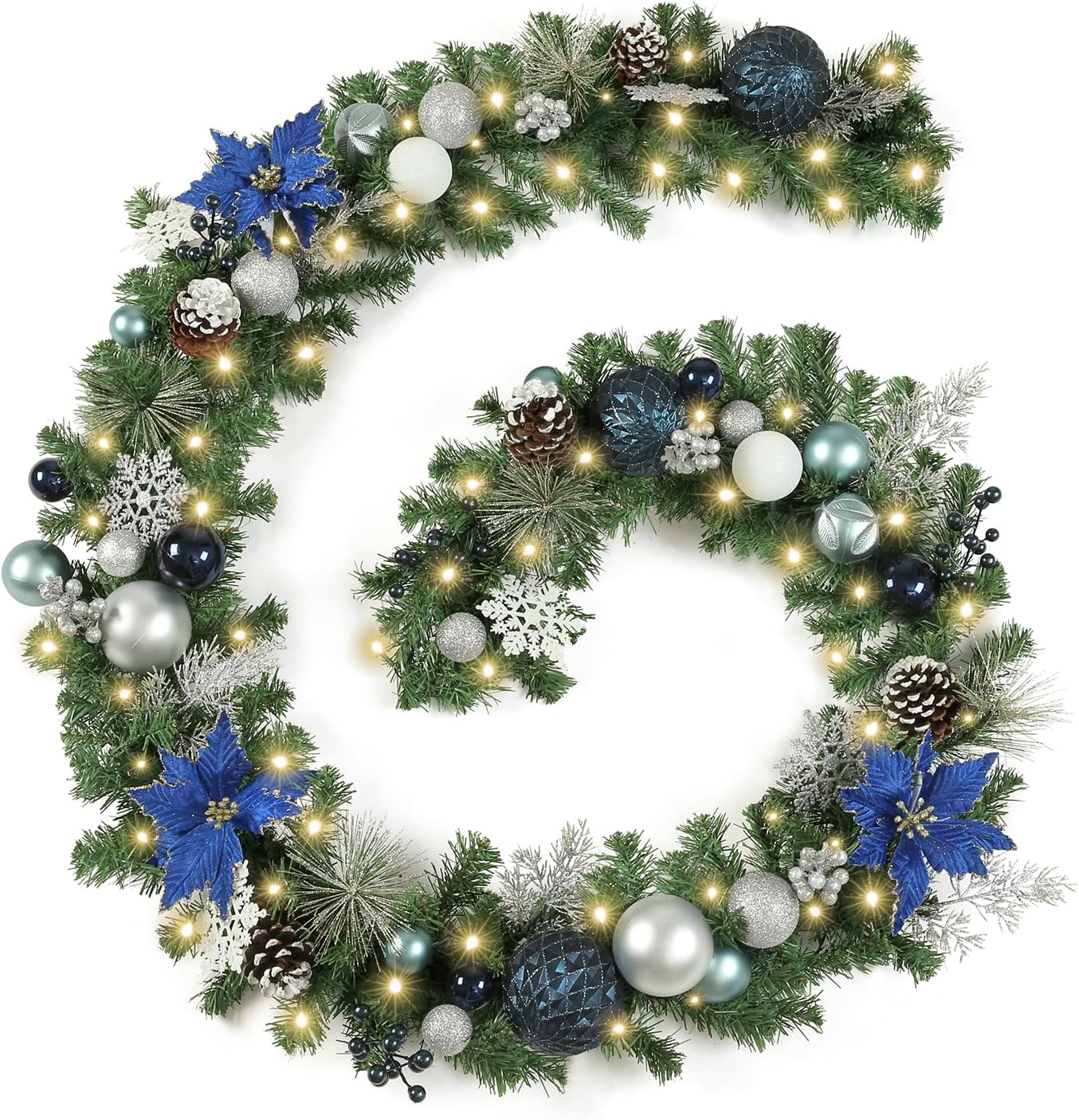 Wreaths, Garlands & Swags - WBHome Pre-lit 6 Feet/72 Inch Christmas Garland Sliver Blue with 30 LED Lights Holiday Decorations, Battery Operated (Batteries NOT Included)