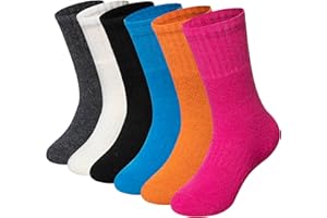 WEVIAS Kids Merino Wool Hiking Socks Boys Girls Thermal Winter Cozy Boot Warm Cushion Socks 6 Pairs