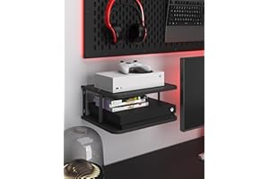 AREAJD Black Projector Wall Shelf/Floating Under TV Game Double Shelf Stand for Xbox, Router/Entertainment Center, Projector Holder Accessories