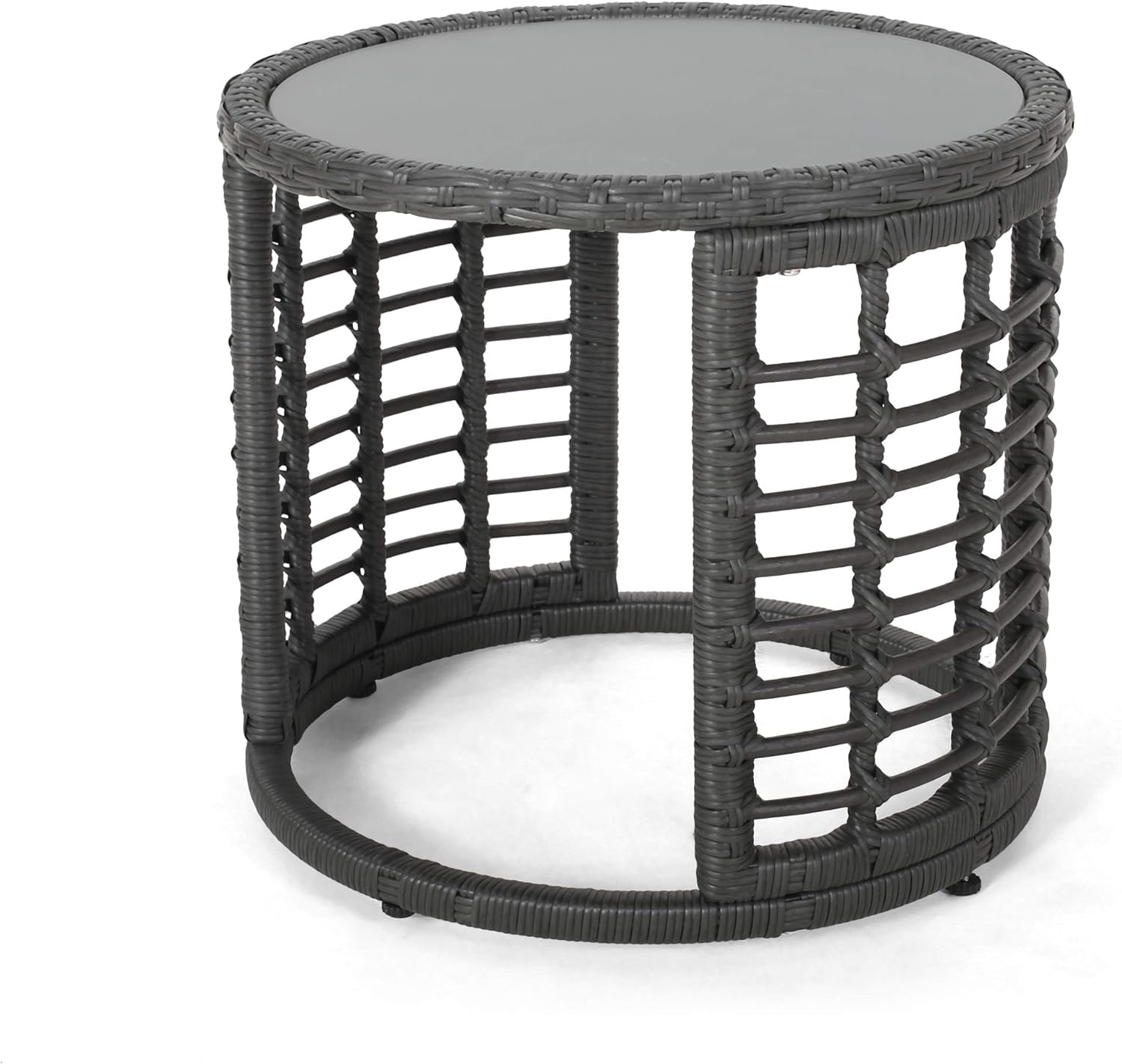 Amazon Com Amanda Outdoor Modern Boho Wicker Side Table With Tempered Glass Top Gray Kitchen Dining