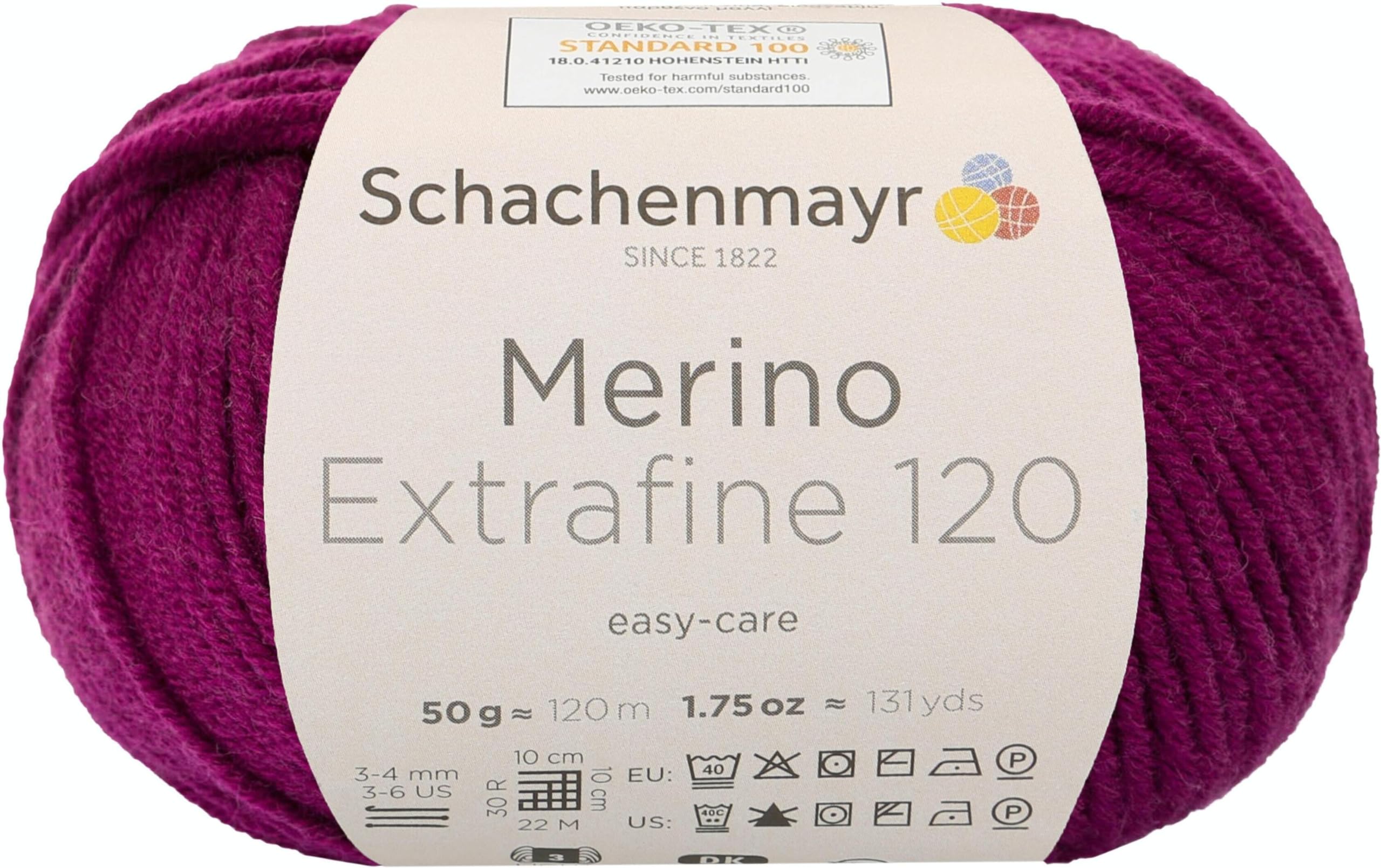 Schachenmayr 120 9807552 Extra-Fine Merino Wool Hand Knitting Yarn, wool, burgundy, 10 x 10 x 7 cm