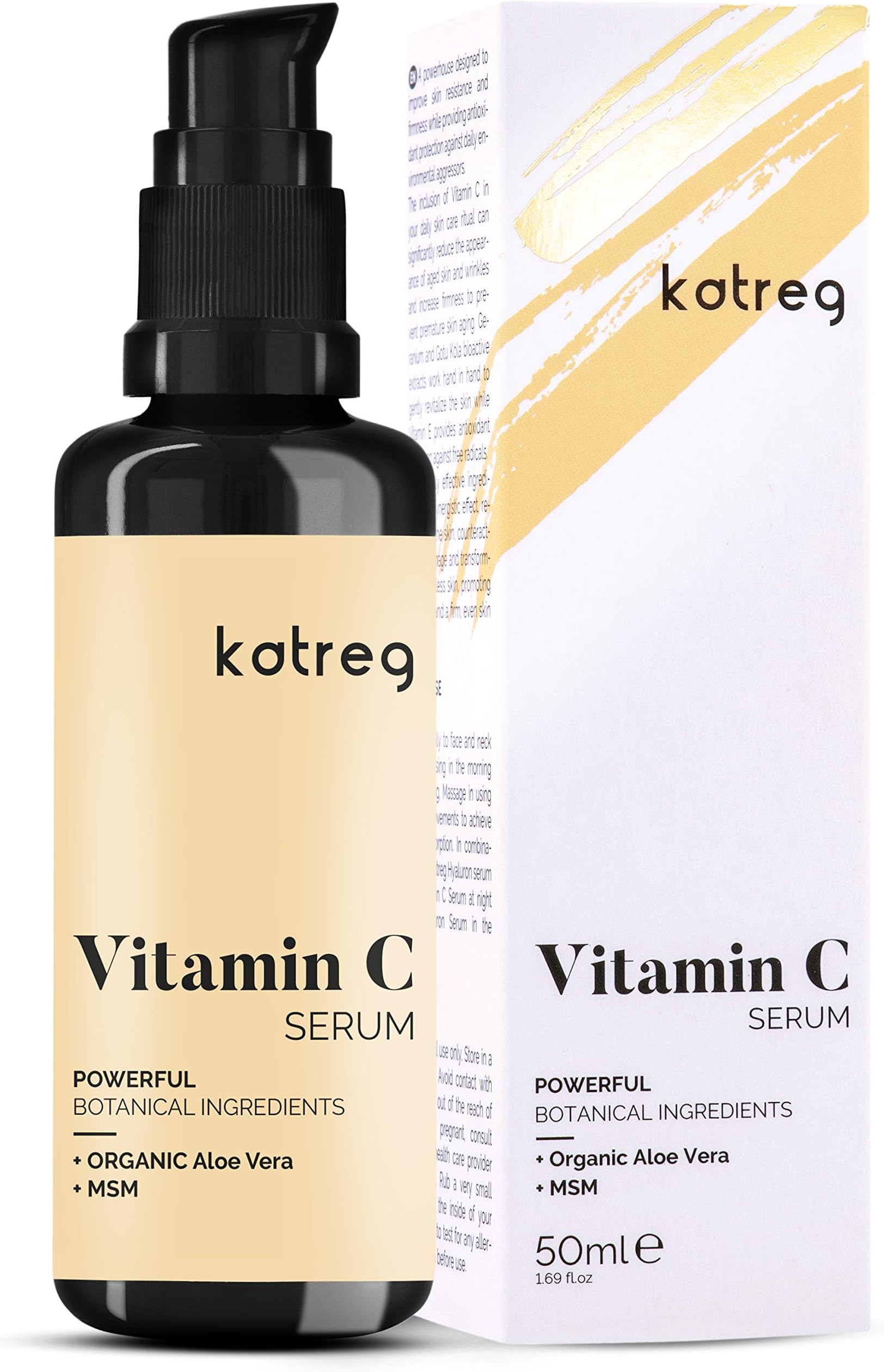 KATREG PREMIUM Vitamin C Face Serum with Hyaluronic Acid, Vitamin E and MSM. Collagen Boost - Reverse Skin Aging, Sun Spots and Wrinkles - Vegan - Violetglass Bottle - 50 ml
