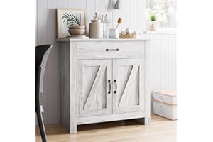 GarveeHome Buffet Sideboard Cabinet with 2 Doors, Farmhouse Small Credenzas Coffee Bar Storage Cabinet with Adjustable Shelve