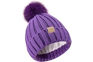 Children's Winter Warm Pompom Hat Fleece Lined Knit Beanie for Kids Aged 3-9, Perfect for Boys and Girls