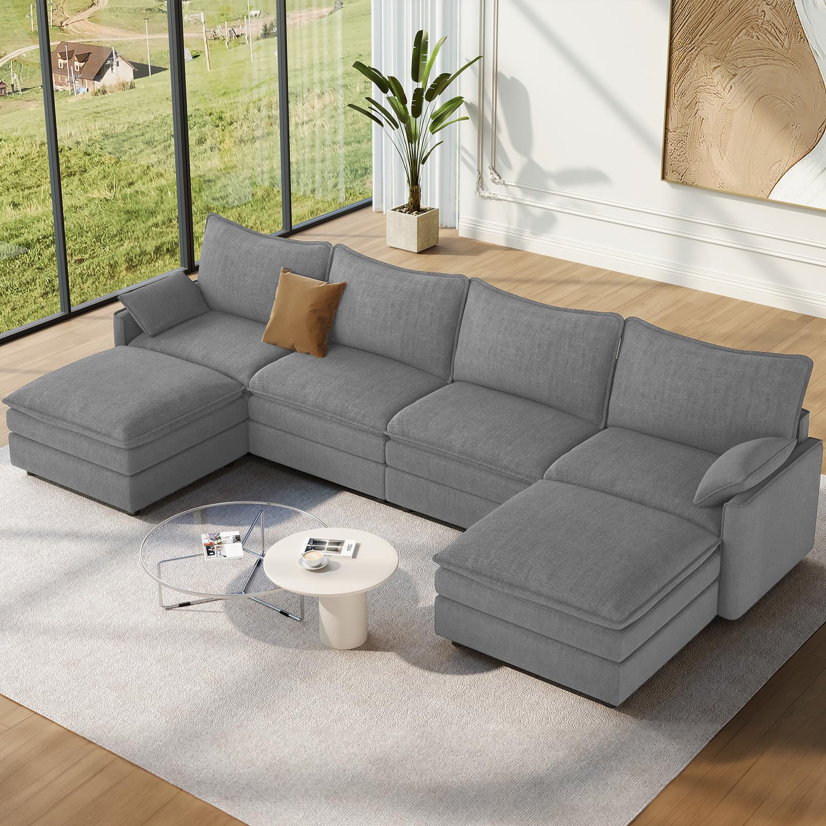 Photo 1 of ****PARTIAL SET*****Vesgantti 142" U Shaped Sectional Couch, Comfy Cloud Modular Sectional Sofa with 2 Ottoman Deep Seat Chenille Modern Cloud Sofa, Modular Sofas for Living Room, Bedroom and Apartment, Gray