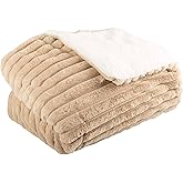 Lavish Home Faux Fur Throw Blanket - 60x70-Inch Twin Blanket for Couch, Bed, or Chair - Soft Throw with Plush Faux Rabbit Fur and Warm Sherpa for Living Room, Bedroom, and Home Decor (Taupe)