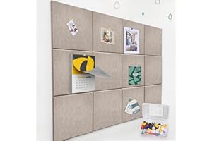 ZHIDIAN Felt Wall Tiles Bulletin Board with Removable Adhesive, 47"x35" Camel Cork Board Alternative with 40 Push Pins, 12 Pack Large Office Cork Tile Push Board Felt Squares for Walls