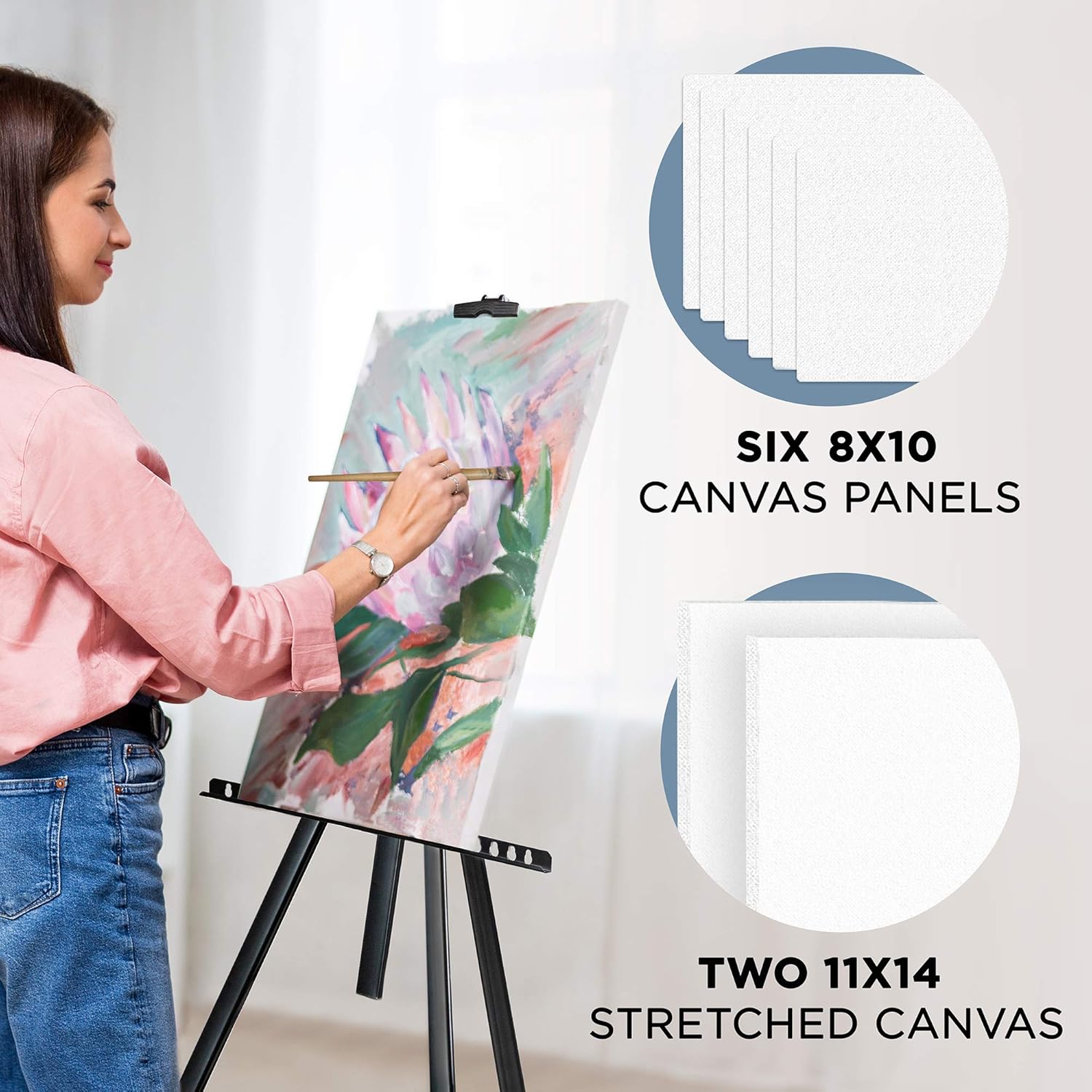 Jumbl Deluxe 131-Piece Painting Kit, Professional Artistic Set w/ 72 Oil, Acrylic & Watercolor Paints, Color Wheel & Palette, Wooden Desk & Standing Easel, 8 Canvases, 4 Sketch Books & 4 Brush Sets