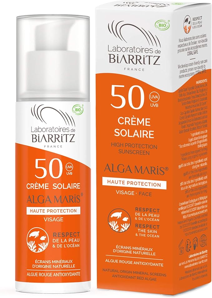 Laboratoires De Biarritz Creme Solaire Visage Spf50 Alga Maris Certifiee Bio Pour Adulte Resiste A L Eau Hydratante Et Matifiante 50 Ml Fabrique En France Amazon Fr Beaute Et Parfum