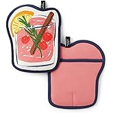 Kate Spade New York Festive Cocktail Heat Resistant, 100% Cotton with Hanging Loop, Slip Resistant Pot Holder 2-Pack Set, Pink/Navy Blue, 8"x6.5"
