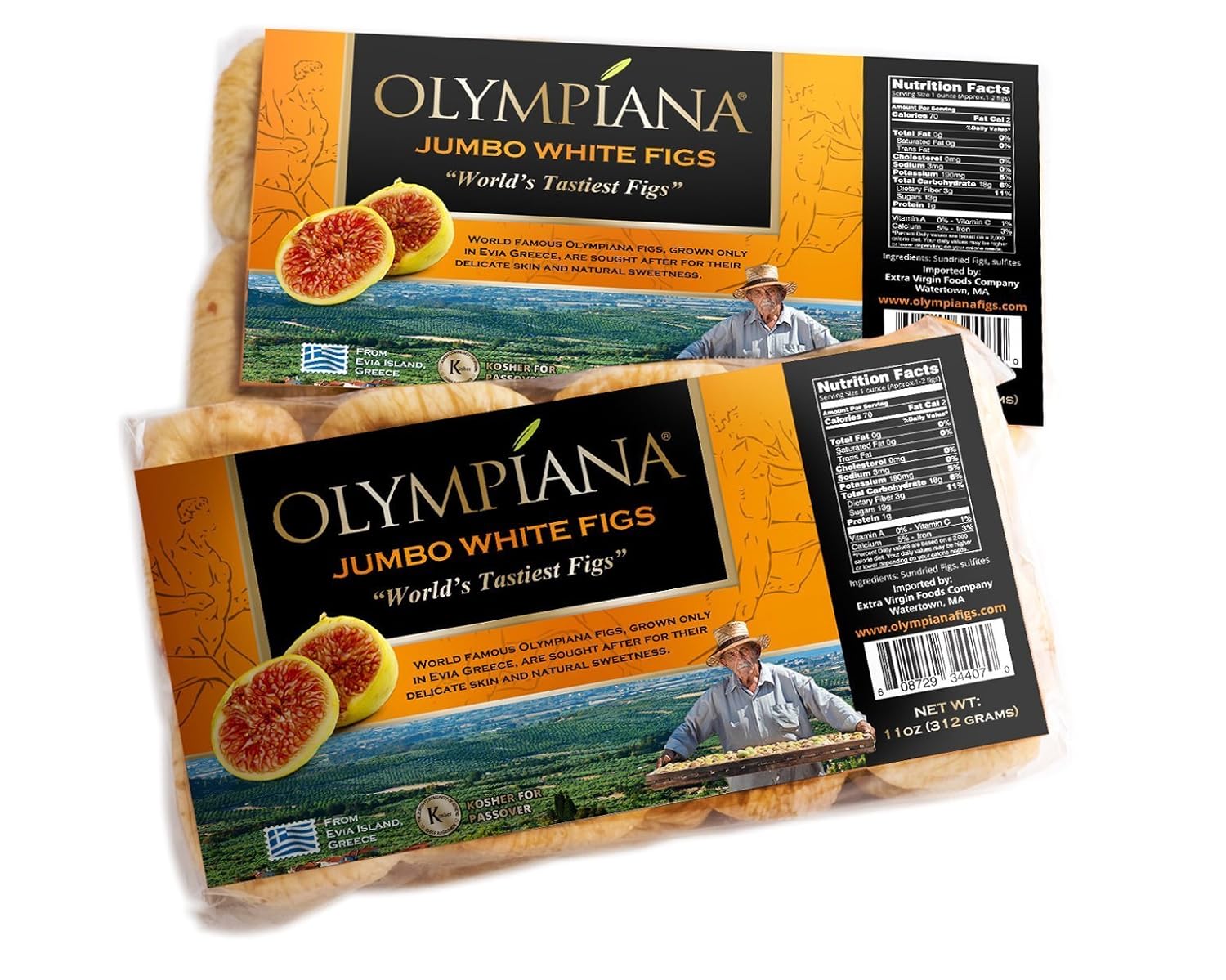 Olympiana Jumbo White Greek Dried Figs SINGLE PACK- 11 oz