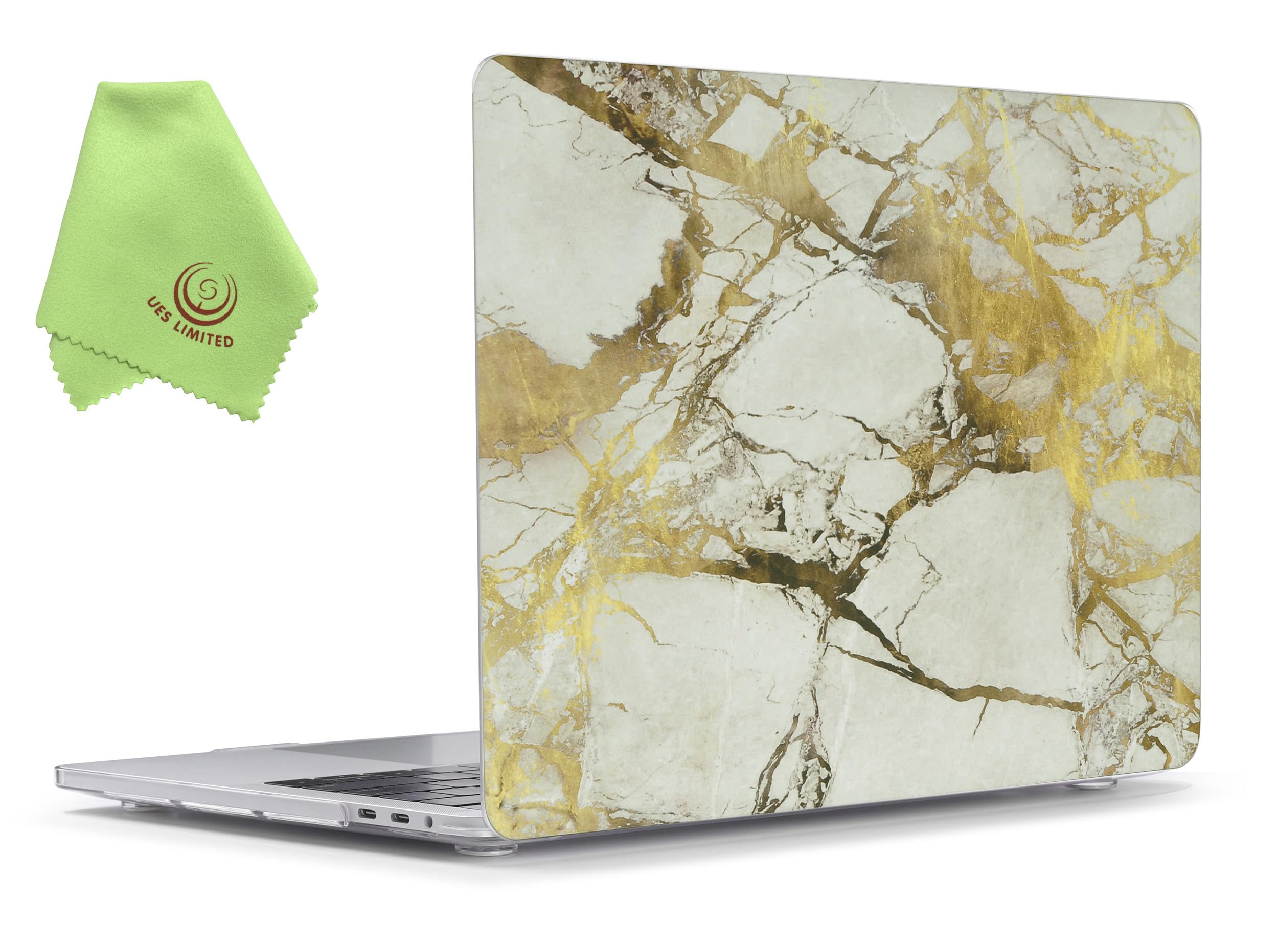 UESWILL MacBook Pro 13 inch Case 2024 2023 2022-2016 Release A2338 M1 M2 A2289 A2251 A2159 A1989 A1706 A1708, with USB-C Touch Bar, Pattern Hard Shell Case Cover, White/Gold