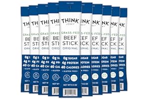 Think Jerky Original Beef Sticks, Gluten and Sugar Free, No Nitrates, Keto Paleo Friendly High Protein Low Carb Meat Snack - 0.5 oz Sticks, 20 Pack