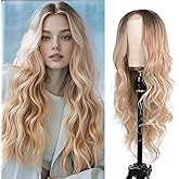 Brown Ombre Blonde Wig for Women 26 Inch Long Wavy Synthetic Wig Middle Part Natural Looking Heat Resistant Hair Wig for Daily Wear, Cosplay & Halloween Party
