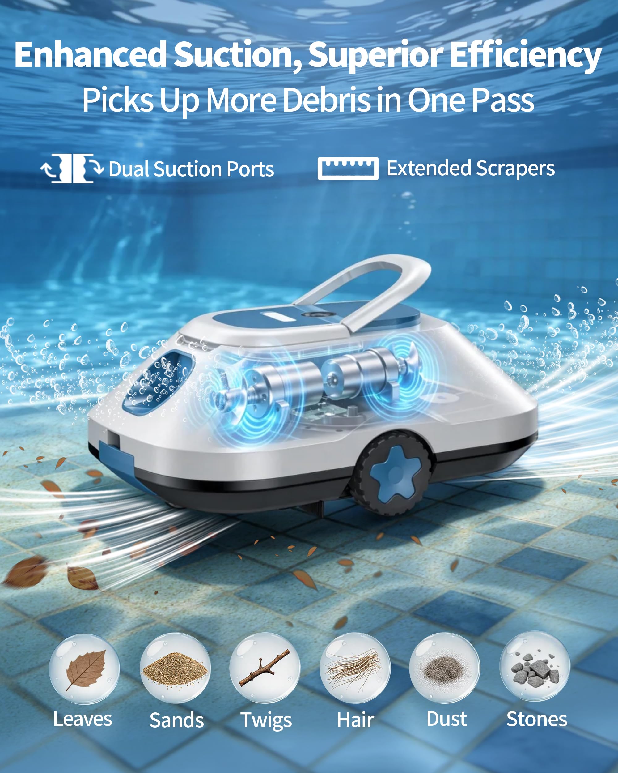 Condition photo showing New/Like New for cordless robotic pool cleaner, automatic pool vacuum for above ground and inground pools, up to 210-