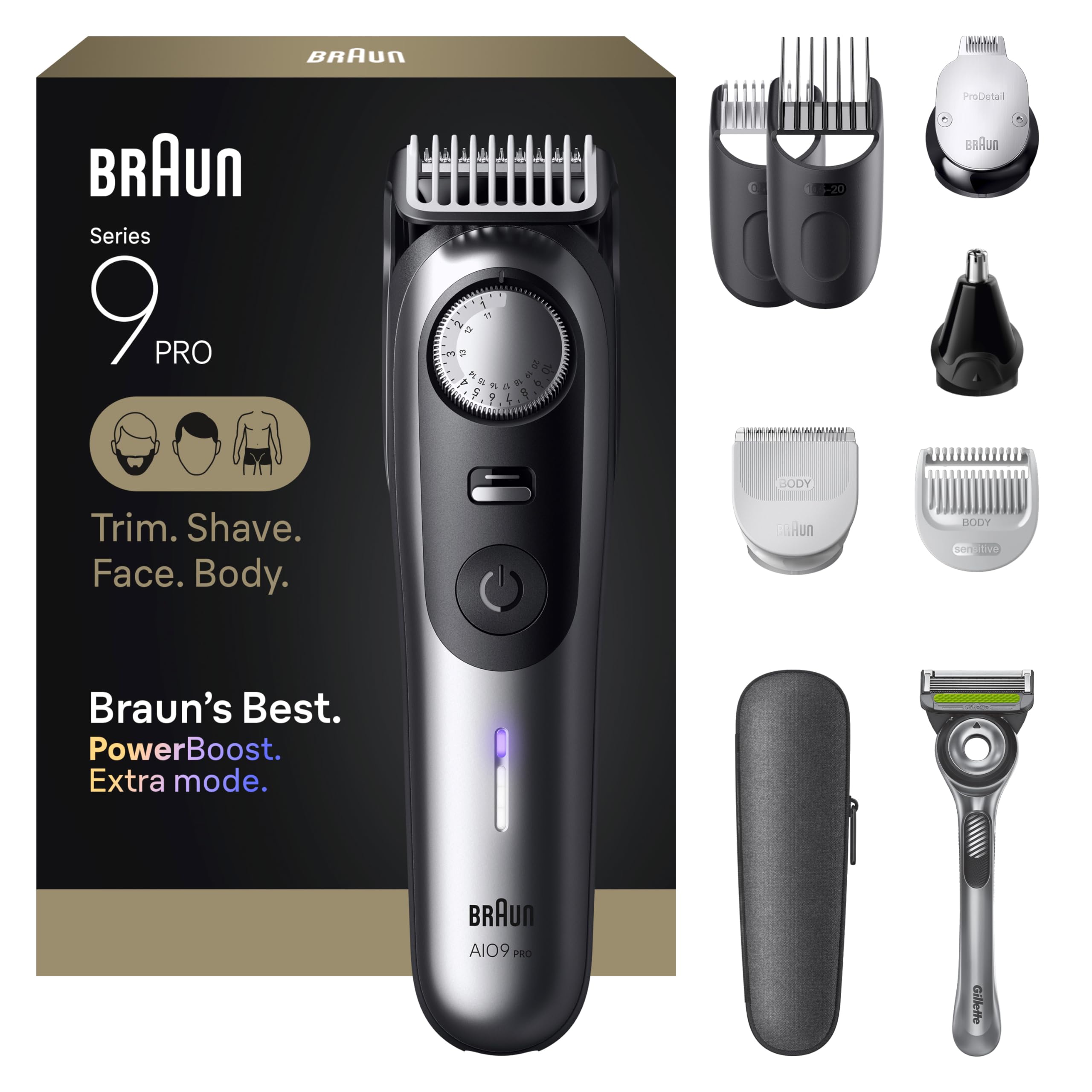 Photo 1 of Braun Series 9 PRO All-in-One Beard & Body Grooming Kit for Men, Cordless Trimmer, Hair Clippers & Shaver for Face, Hair & Body with Gillette Labs Razor, AIO 9550