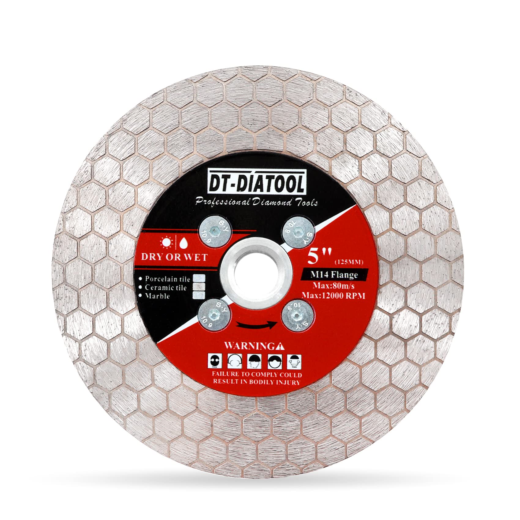 DT-DIATOOL Diamond Cutting Disc Tile Cutting Disc 125mm with M14 Flange for Porcelain Ceramic Marble Artificial Stoneware Edge Grinding