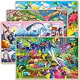 QUOKKA Wooden Puzzles for Kids Ages 4-6 – 4 x 60 Piece Kids Puzzles Ages 4-8-10 Year Olds by QUOKKA - Jigsaw Learning Game with Animals Dinosaurs City for 3-5 yo Wood Toys for Boys and Girls