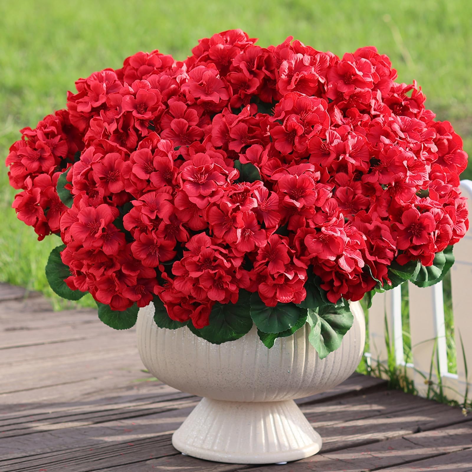 Photo 1 of 16 Bundles18" Artificial Geranium Flowers for Outdoor Spring Summer Decoration,Fake Silk Geranium Faux Plants UV Resistant for Front Door Planter Outside Home Garden Balcony Yard Porch Decor (Red?