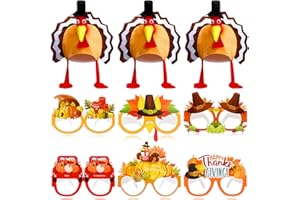 Croknit 15 Pcs Thanksgiving Turkey Costume 3 Hat 6 Glasses with 6 Hairpin, One Size Funny Adult Hat Party Supplies