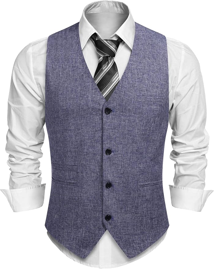 COOFANDY Herren Anzug Weste Schwarz - Slim Fit V-Ausschnitt Für Hochzeit