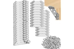 GODSUER 20 Pack Trapeziform Angle Brackets with 120pcs Screws , Stainless Steel Trapeziform Corner Braces, Triangle Shelf Support Joint Fastener, Trapeziform Shelf Bracket for Cabinet, Closet, Furniture
