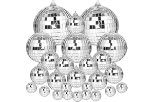 MARFOREVER 40 PCS Mirror Disco Balls Disco Themed Decorations, Assorted Silver Mirror Ball Ornament Glass Disco Ball for Stage Club Ballroom Wedding Birthday Holiday Party Hanging Decor 1.2/2/3.2/4 in