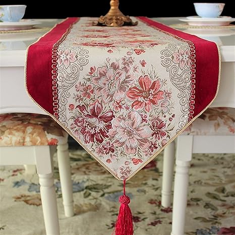 Amazon 複数のサイズの手作りテーブルランナー 新しい古典的なジャカードテーブルランナータッセルホーム布の装飾テーブルランナーランナーテーブル リビングルームダイニングルームの装飾テーブルランナーストリップテーブルクロス 結婚披露宴の休日の装飾のため Color