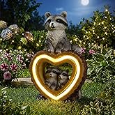 Thyle Solar Raccoon Family Garden Statue with Heart Light 9 Inch Raccoon Solar Lights Statue Outdoor Decor Windproof Waterproof for Outside Yard Garden Lawn Home Decor Mother Gifts for Women Mom