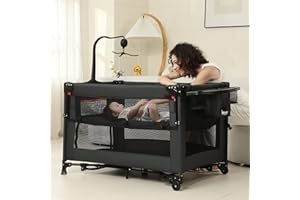 5 in 1 Pack and Play, Baby Bassinet Bedside Sleeper, Baby Playard, Bedside Crib with Changing Table, Foldable Travel Playard 