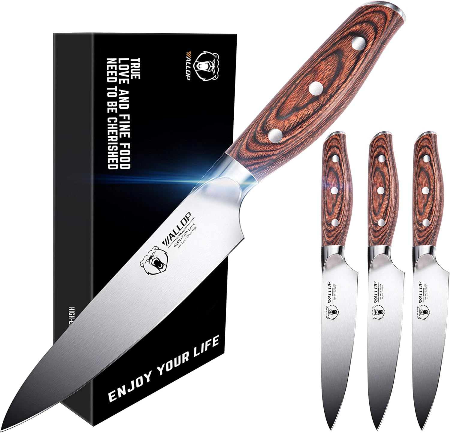 WALLOP Senior Steak Knife Set(Set of 4),Straight Edge High Carbon