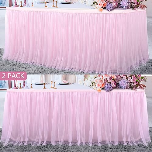Pack 6ft Pink Tulle Table Skirts for Rectangle Tables or Round