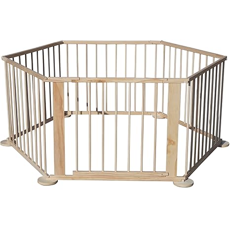 Jalano Baby Laufgitter Natur Absperrgitter Raumteiler flexibler Laufstall 6 Eck