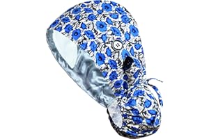 ORKSEA Satin Lined Scrub Caps with Buttons Sweathand Nurse Surgical Bouffant Adjustable Hat Ponytail Working Long Hair