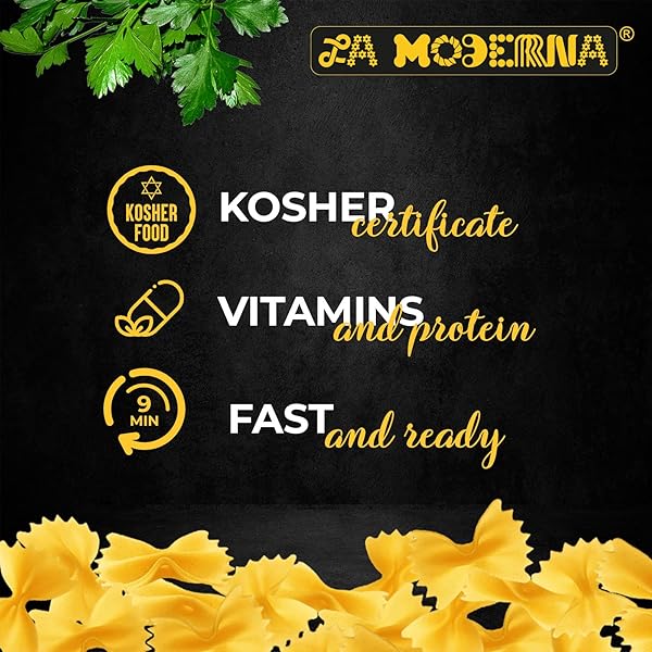 LA MODERNA, BOW TIE CORBATA PASTA, 7 OZ (PACK OF 1) | ENRICHED DURUM WHEAT SEMOLINA | KOSHER, NON-GMO, IRON AND VITAMIN-FORTIFIED | CLASSIC SHAPE FOR SOUPS, SALADS, AND PASTA DISHES