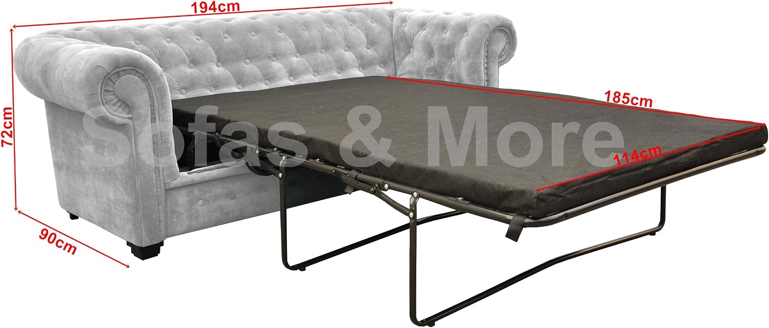Sofas and More Chesterfield Style Sofa bed Venus 3 Seater 2 Seater Fabric Light Grey Settee (2seater, Light Grey) - Image 4