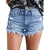 Govc Womens Jean Shorts Mid-Rise Frayed Raw Hemline Ripped Denim Short Jeans